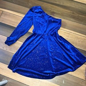 SHEIN one shoulder blue dress - velvet material - Prom dress - winter formal